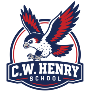 Charles W. Henry School logo featuring a navy, red, and white hawk above the school name.